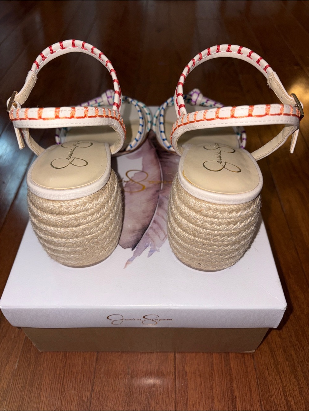 Jessica Simpson Keisha Sandal Size 9 NWT Cream Multicolor Strap Block Heel - Picture 4 of 8